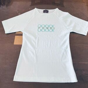 Fendi Vintage Mint Green Silhouette Stretchy Cotton Spandex Tee Top M